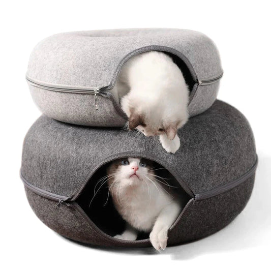 Cozy Donut Cat Bed & Tunnel – The Ultimate 2-in-1 Retreat for Your Feline Friends